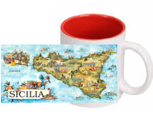 TAZZA SUBLIMATA FONDO COL. SICILIA MAPPA ACQ.  COD.